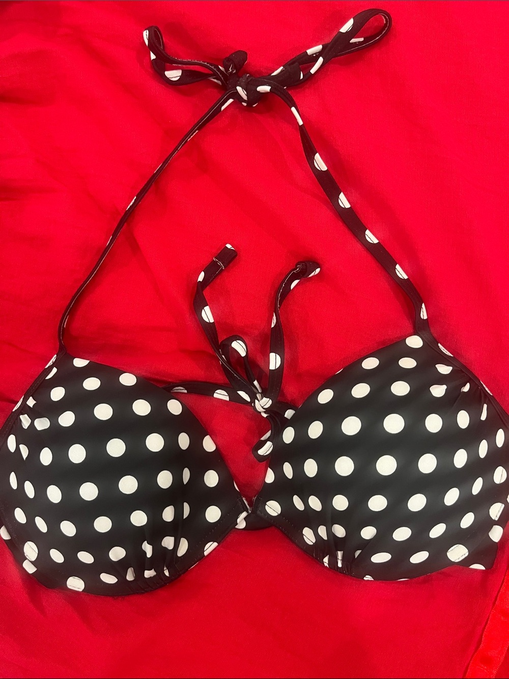 Joe Boxer Black & White Polka Dot Halter Bikini Top